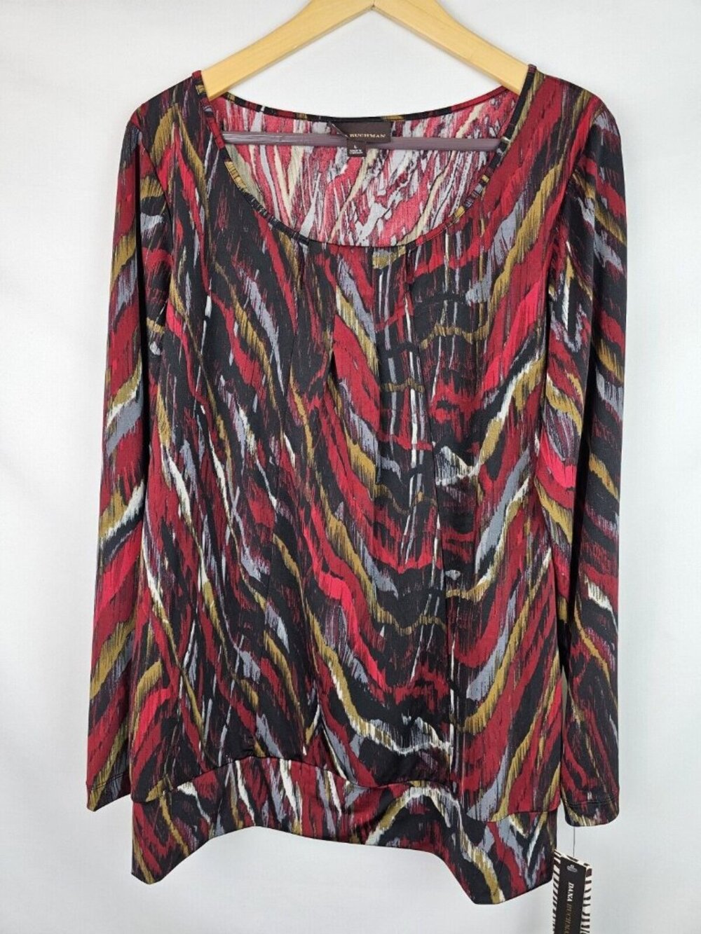Dana Buchman Women's Top Size Large Jester Red Long Sleeve Blouse Shirt